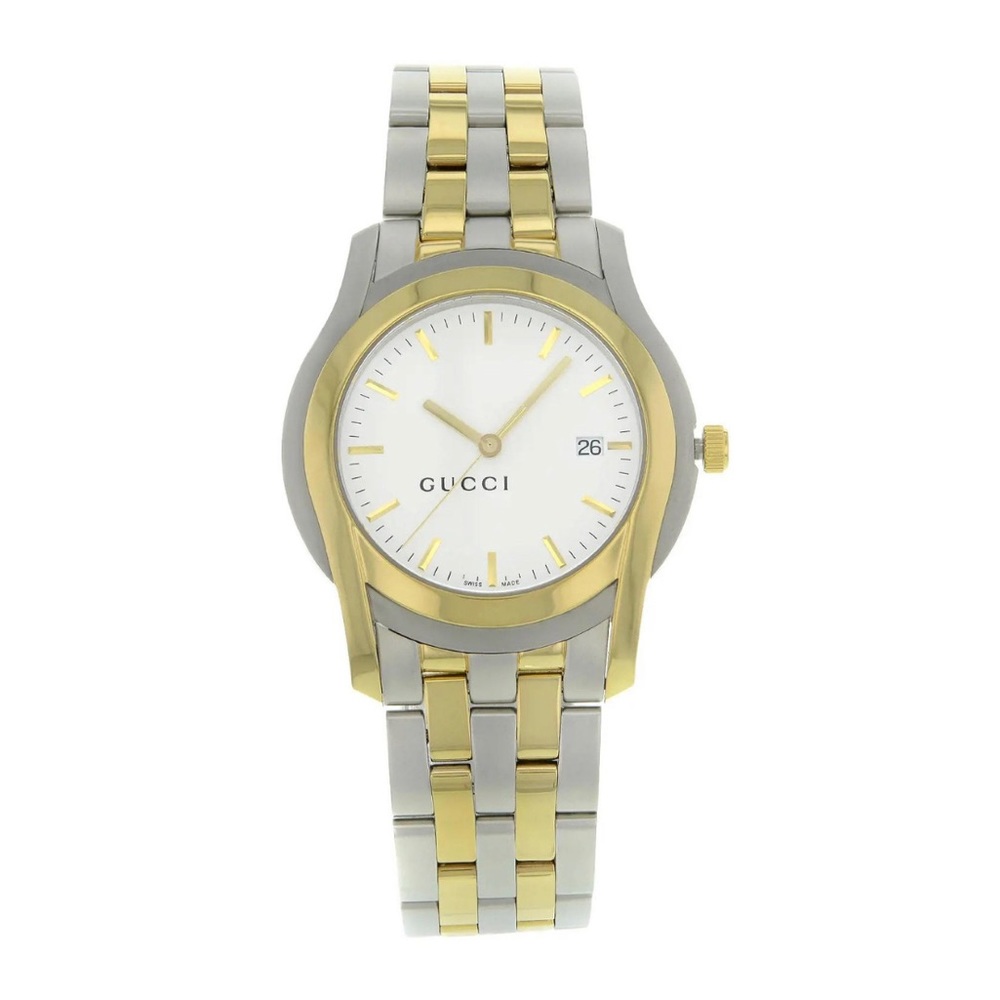 Gucci 5500 XL Two-Tone Steel 38mm Date White Dial Quartz Unisex Watch YA055216